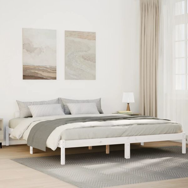 vidaXL Cama extra longa sem colch&atilde;o 180x210 cm pinho maci&ccedil;o branco