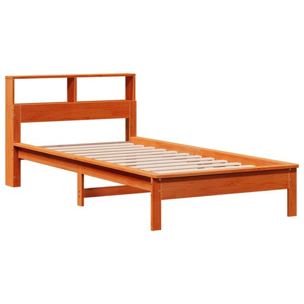 vidaXL Cama com estante sem colch&atilde;o 90x200cm pinho maci&ccedil;o castanho-mel