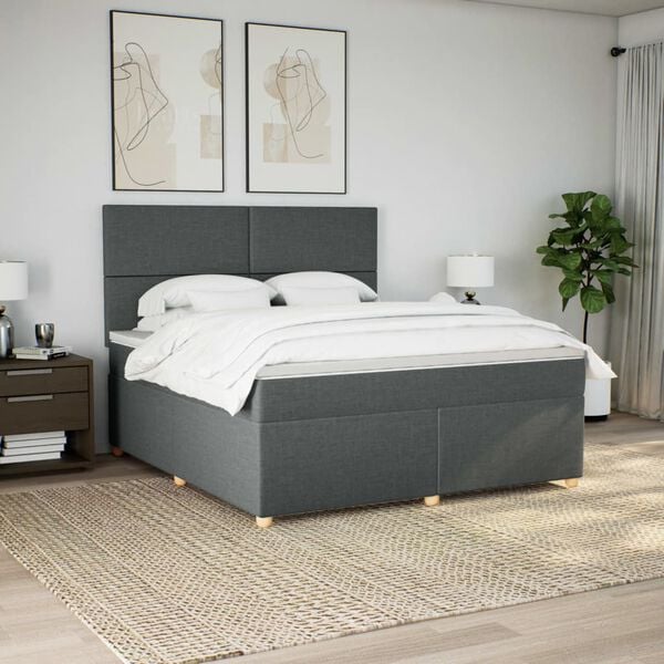 vidaXL Cama com molas/colch&atilde;o 180x200 cm tecido cinzento-escuro