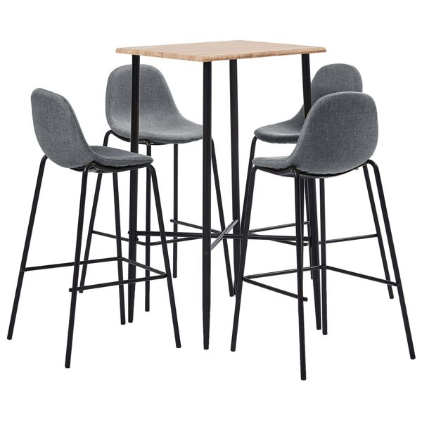 vidaXL 5 pcs conjunto de bar tecido cinzento-claro