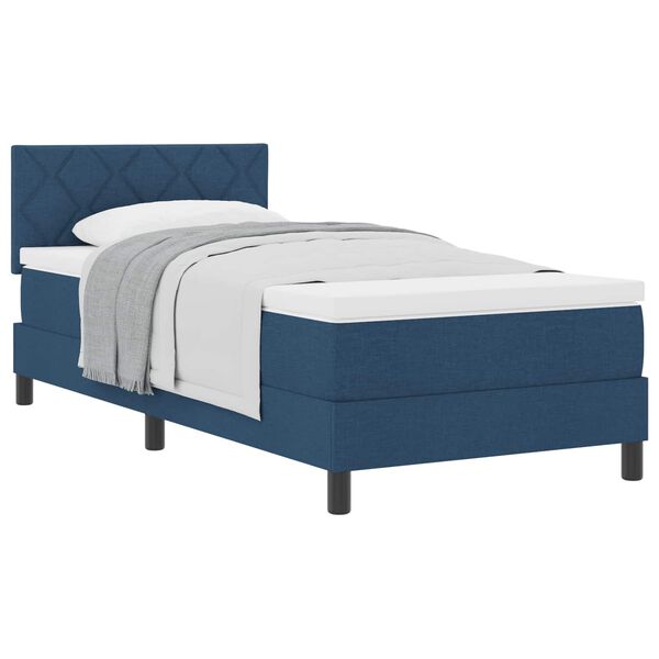 vidaXL Cama Box com colch&atilde;o com cabeceira Azul 90 x 200 cm tecido