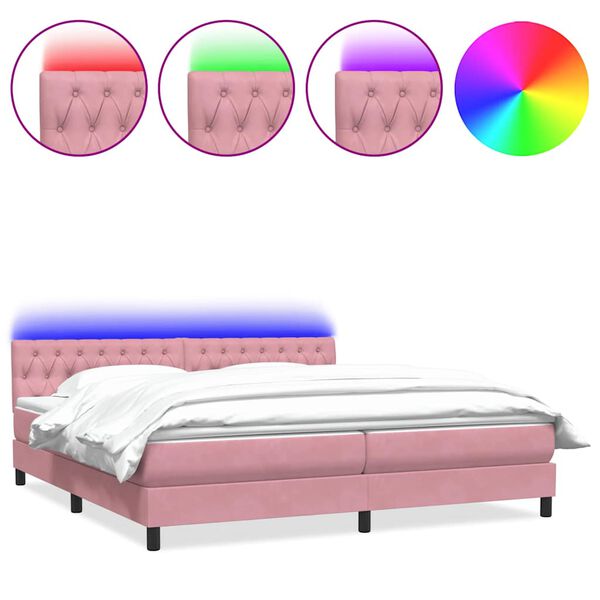 vidaXL Cama box spring c/ colch&atilde;o e LED rosa 180x220 cm veludo