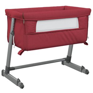 vidaXL Cama de beb&eacute; com colch&atilde;o tecido de linho vermelho