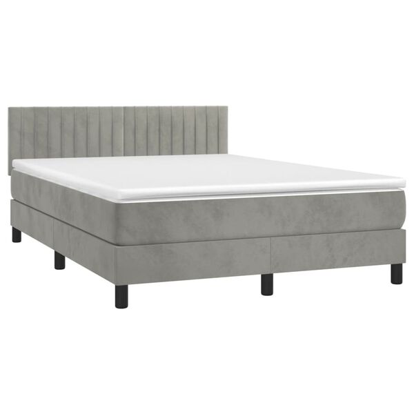 vidaXL Cama com molas/colch&atilde;o 140x190 cm veludo cinzento-claro