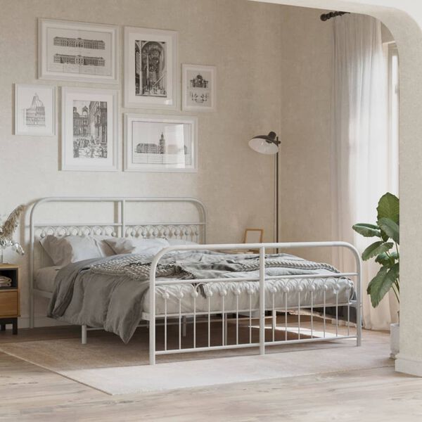 vidaXL Estrutura de cama com cabeceira e p&eacute;s 150x200 cm metal branco