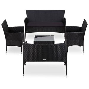 vidaXL 5 pcs conjunto lounge de jardim c/ almofad&otilde;es vime PE preto