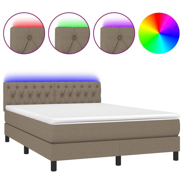 vidaXL Cama box spring colch&atilde;o/LED 140x200 cm tecido cinza-acastanhado