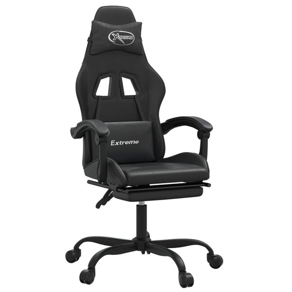 vidaXL Cadeira gaming c/ apoio p&eacute;s couro artificial preto