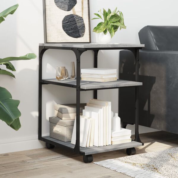 vidaXL Suporte impressora 3 prateleiras deriv. madeira cinza sonoma