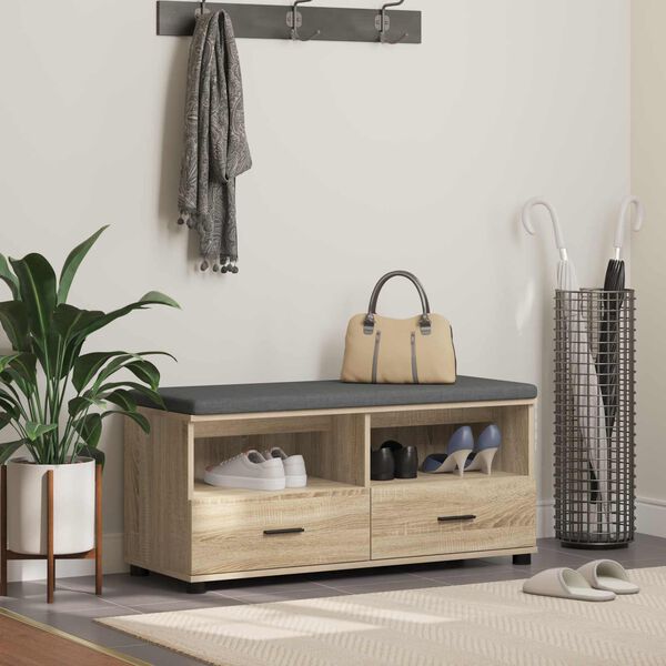 vidaXL Banco de Hall com almofada Carvalho Sonoma 100 x 38 x 46 cm