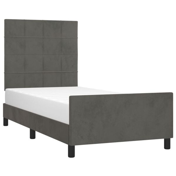 vidaXL Estrutura de cama sem colch&atilde;o 90x190 cm veludo cinzento-escuro