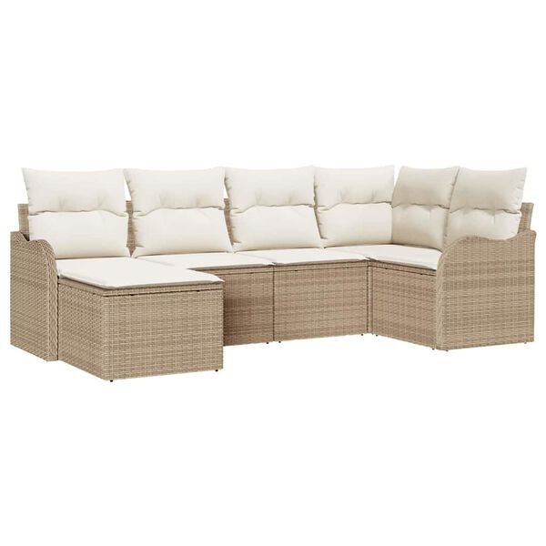 vidaXL Conjunto de Sof&aacute; de Jardim 6 pcs Bege Rattan Sint&eacute;tico