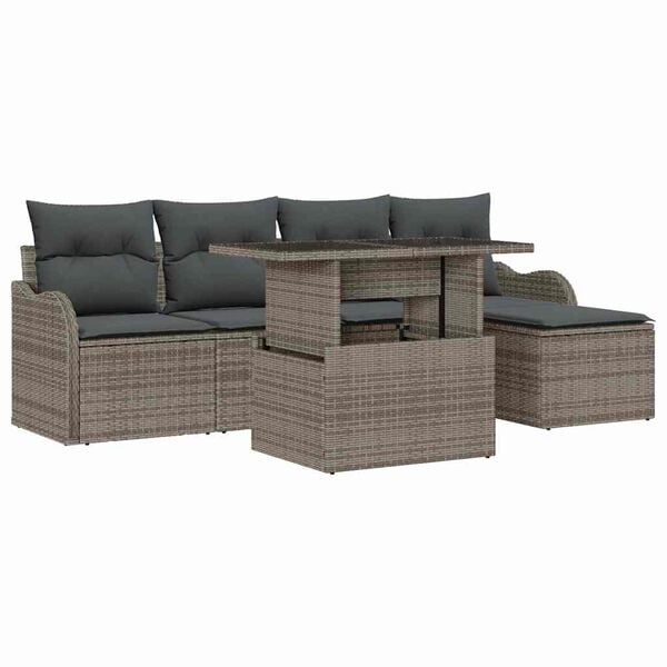 vidaXL Conjunto de Sof&aacute; de Jardim 6 pcs Cinzeto Rattan Sint&eacute;tico