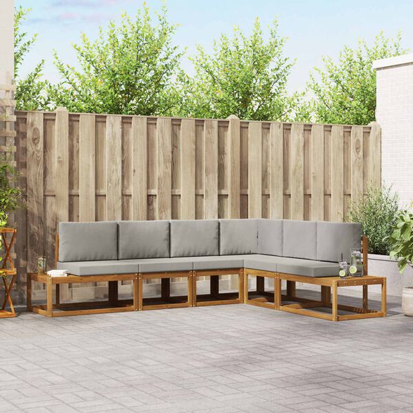 vidaXL Conjunto de Sof&aacute;s para Exterior 6 Pe&ccedil;a Cinza Natural e Claro