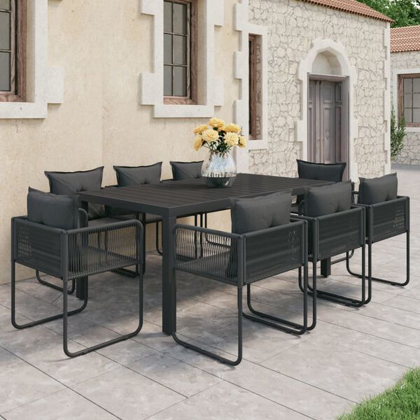 vidaXL 9 pcs conjunto de jantar para jardim vime de PVC preto
