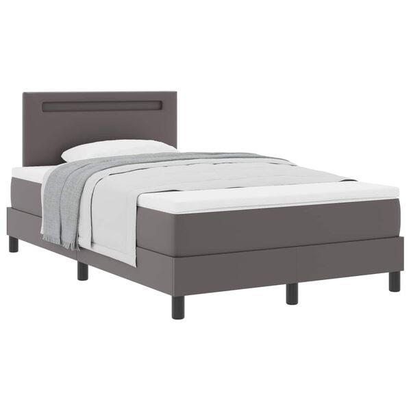 vidaXL Cama Box com colch&atilde;o Cinzeto 120 x 190 cm Couro sint&eacute;tico