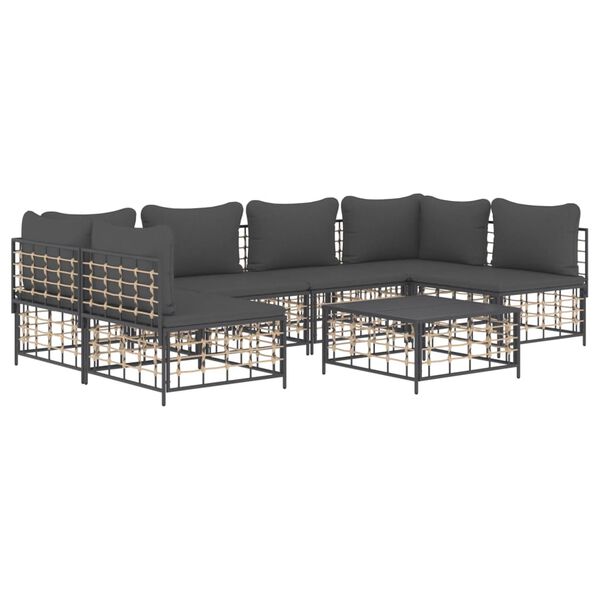 vidaXL 7 pcs conjunto lounge de jardim c/ almofadões vime PE antracite