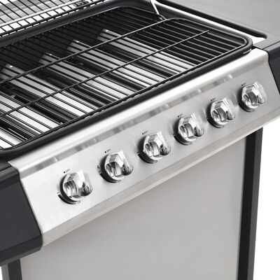 vidaXL Grelhador/BBQ a gás 6 zonas de cozinhar aço inoxidável prateado