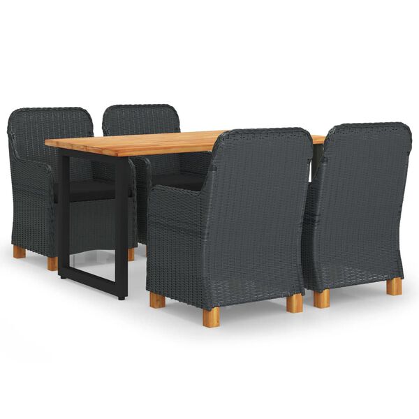 vidaXL 5 pcs conj. jantar p/ jardim c/ almofad&otilde;es vime PE cinza-escuro