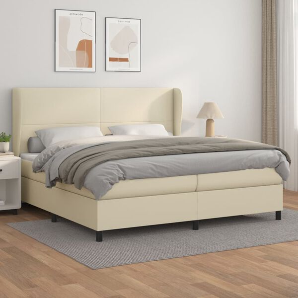 vidaXL Cama com molas/colch&atilde;o 200x200 cm couro artificial cor creme