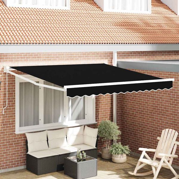 vidaXL Toldo Retr&aacute;til Manual Preto 350 x 250 cm Poli&eacute;ster e Alum&iacute;nio