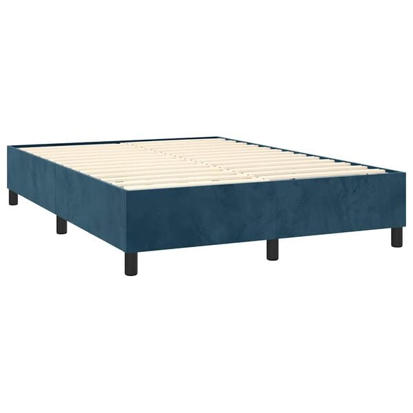 vidaXL Cama com molas/colch&atilde;o 140x190 cm veludo azul-escuro