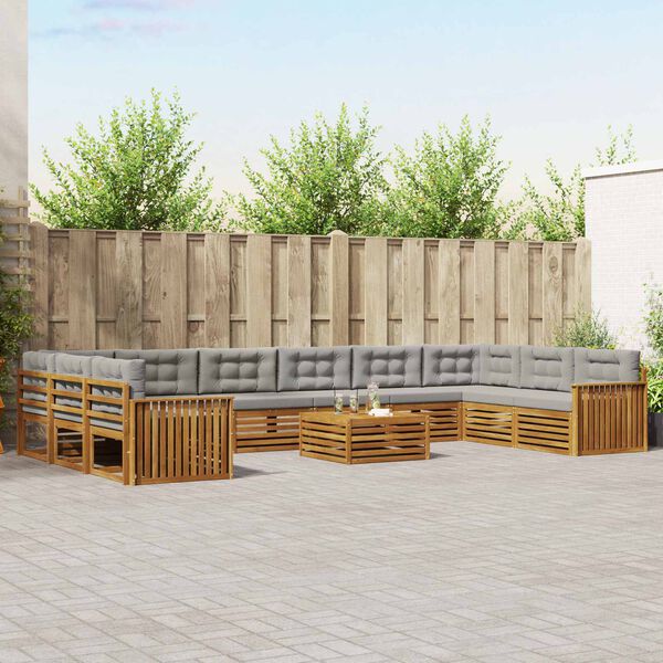 vidaXL Conjuntos de sof&aacute;s com almofada 11 pcs Cinza Natural e Claro