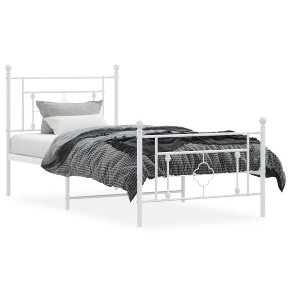 vidaXL Estrutura de cama com cabeceira e p&eacute;s 100x190 cm metal branco