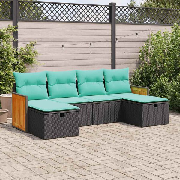 vidaXL 6 pcs conjunto sof&aacute;s de jardim c/ almofad&otilde;es vime PE preto