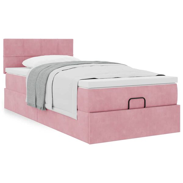 vidaXL Estrutura de cama otomana com colch&atilde;o rosa 90x200cm veludo