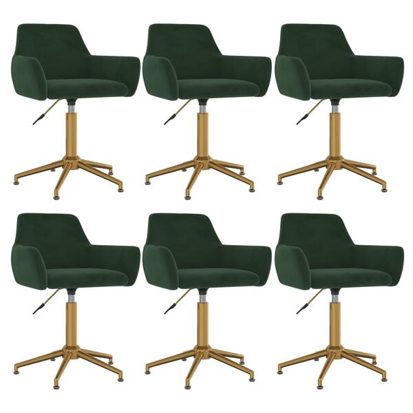 vidaXL Cadeiras de jantar girat&oacute;rias 6 pcs veludo verde-escuro