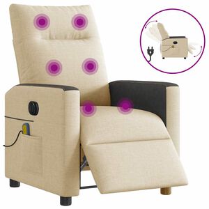 vidaXL Poltrona de massagens reclin&aacute;vel el&eacute;trica tecido creme