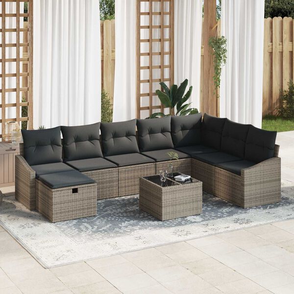 vidaXL Conjunto de Sof&aacute; de Jardim 9 pcs Cinzeto 55 x 62 x 69 cm