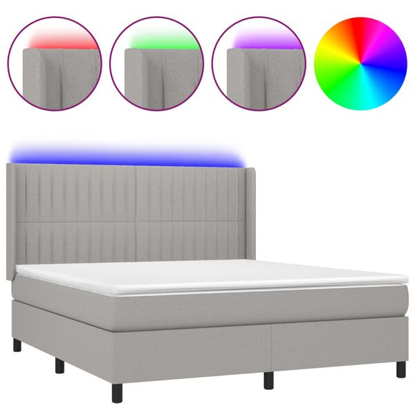 vidaXL Cama box spring c/ colch&atilde;o e LED 160x200 cm tecido cinza-claro