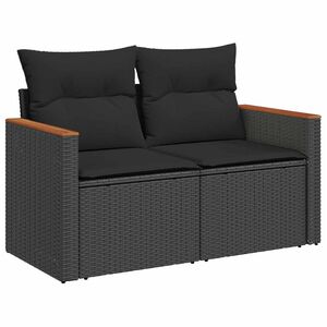 vidaXL Sof&aacute; de jardim com almofadas, 2 lugares, vime sint&eacute;tico preto