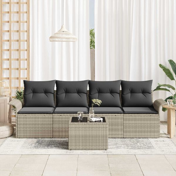 vidaXL Conjunto de Sof&aacute; de Jardim 5 pcs Cinza Claro e Cinza Escuro