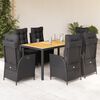 vidaXL 7 pcs conjunto de jantar p/ jardim c/ almofad&otilde;es vime PE preto
