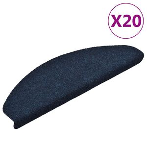 vidaXL Tapetes de escada autoadesivos 20 pe&ccedil;as 65x21x4 cm azul marinho semicircular grande