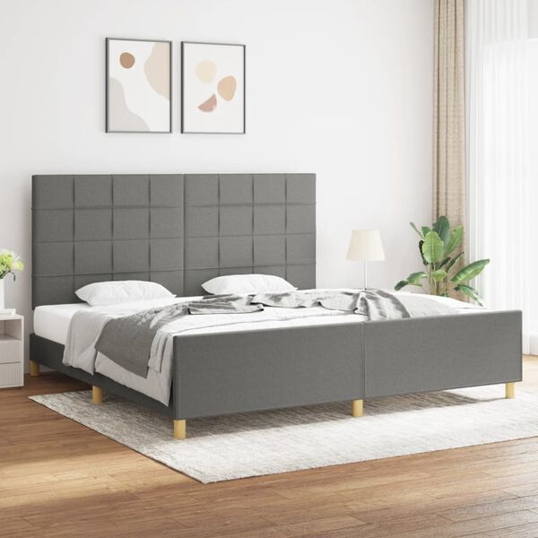 vidaXL Estrutura de cama sem colch&atilde;o 200x200 cm tecido cinzento-escuro