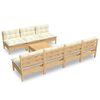 vidaXL 8 pcs conjunto lounge jardim c/ almofad&otilde;es cor creme pinho