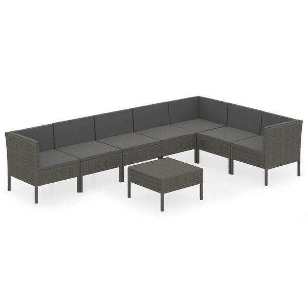vidaXL 8 pcs conjunto lounge de jardim c/ almofad&otilde;es vime PE cinzento