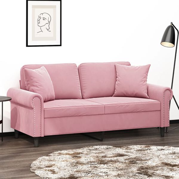 vidaXL Sof&aacute; 2 lugares c/ almofadas decorativas 140 cm veludo rosa