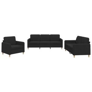 vidaXL 3 pcs conjunto de sof&aacute;s com almofad&otilde;es tecido preto