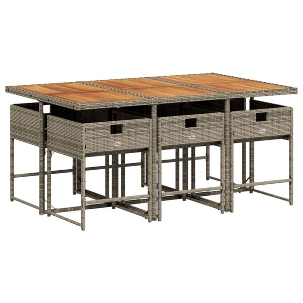 vidaXL 7 pcs conjunto de jantar p/ jardim c/ almofad&otilde;es vime PE cinza