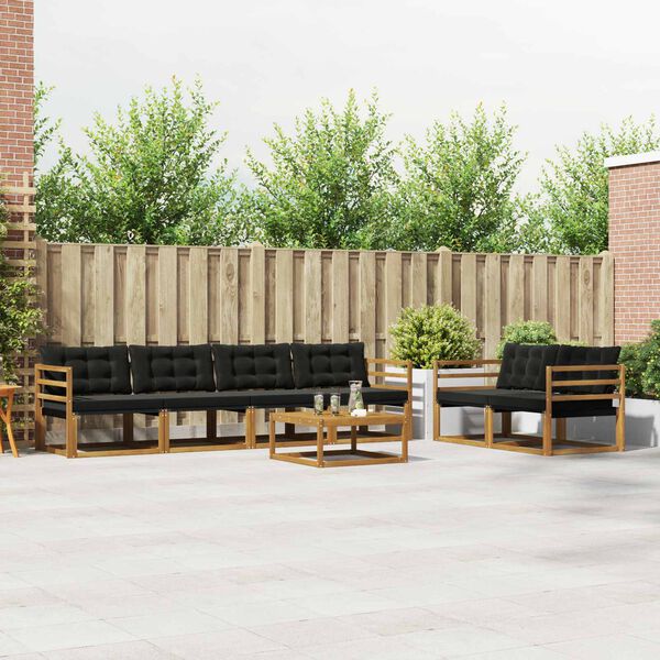 vidaXL Conjunto de Sof&aacute;s para Exterior 7 pcs Natural e Preto