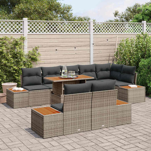 vidaXL Conjunto de Sof&aacute; de Jardim 9 pcs Cinzeto Rattan Sint&eacute;tico