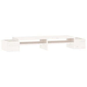 vidaXL Suporte para monitor 100x27,5x15 cm madeira pinho maci&ccedil;a branco