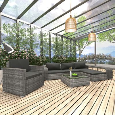 vidaXL 8 pcs conjunto lounge de jardim c/ almofadões vime PE cinzento
