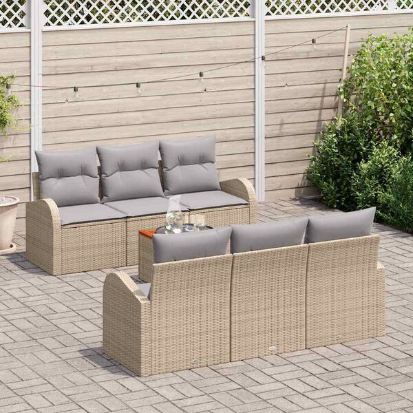 vidaXL Conjunto de Sof&aacute; de Jardim com almofada 7 pcs Bege vime PE