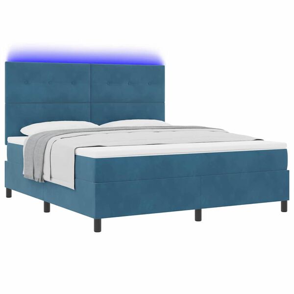 vidaXL Cama Box Spring LED com colch&atilde;o Azul Escuro 180 x 200 cm tecido